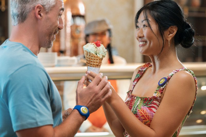 Special gelato creation with toppings and sauces.