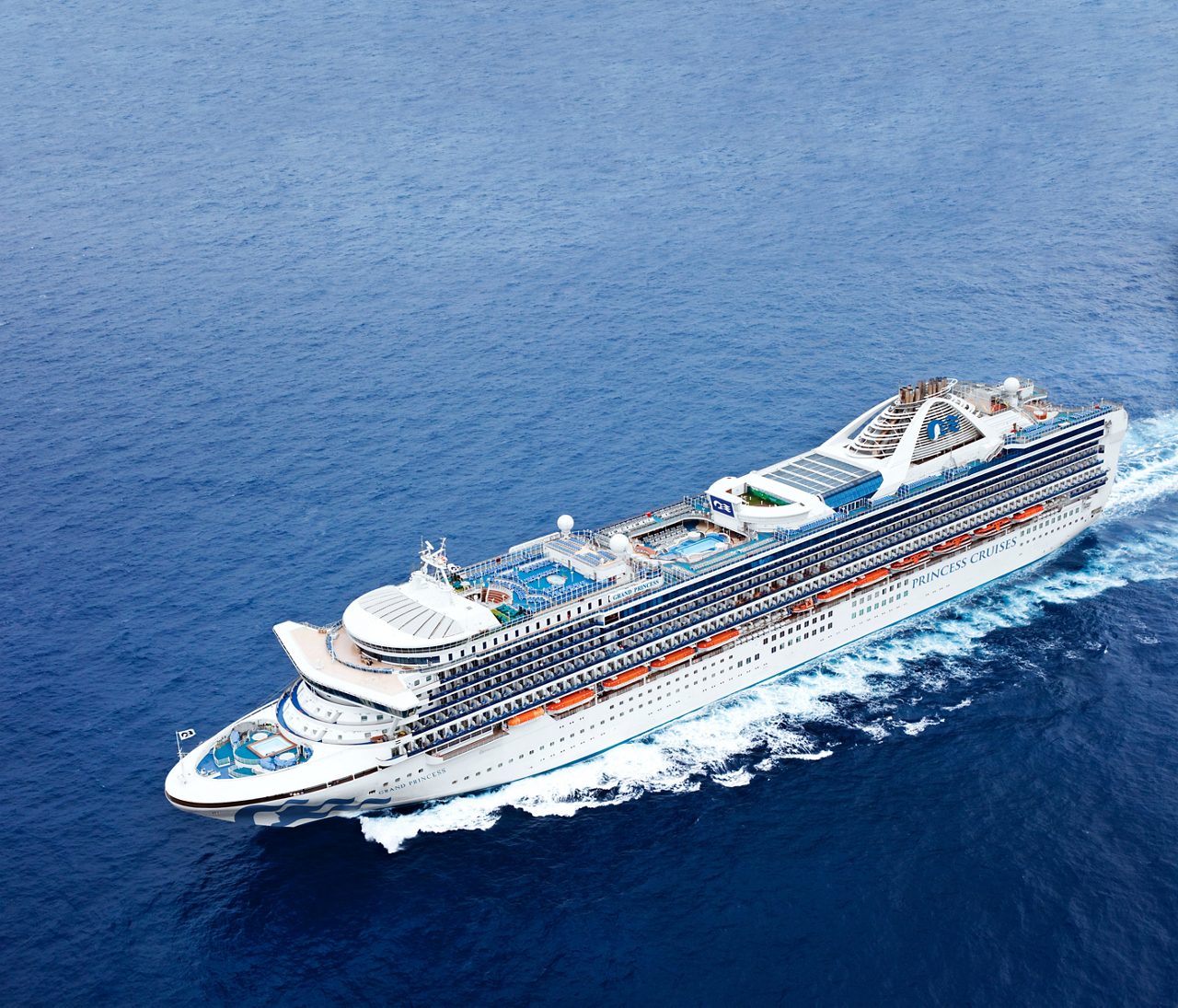 Aerial view of Grand Princess at sea.