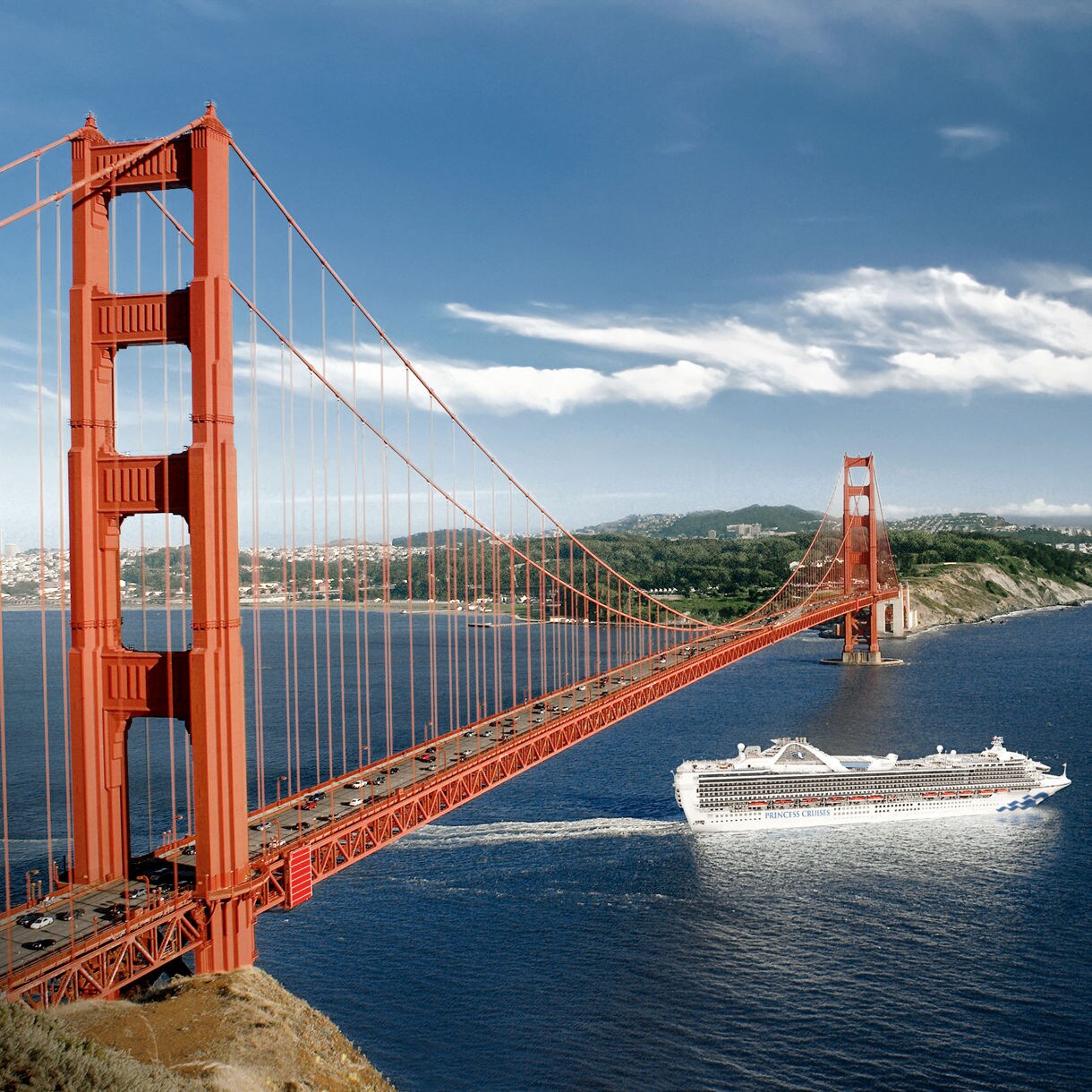 grand princess sailing under golden gate bridge livery aerial