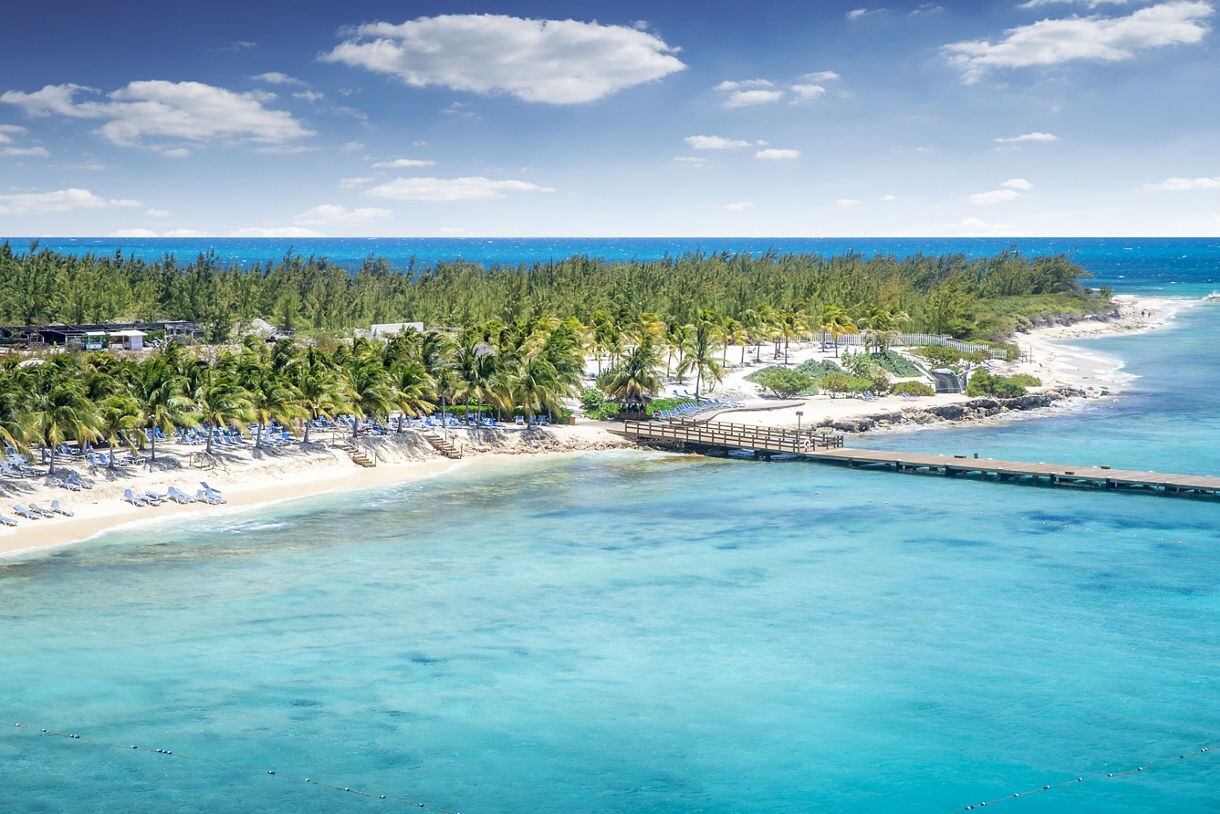 Pier surrounded by palm trees in Grand Turk.