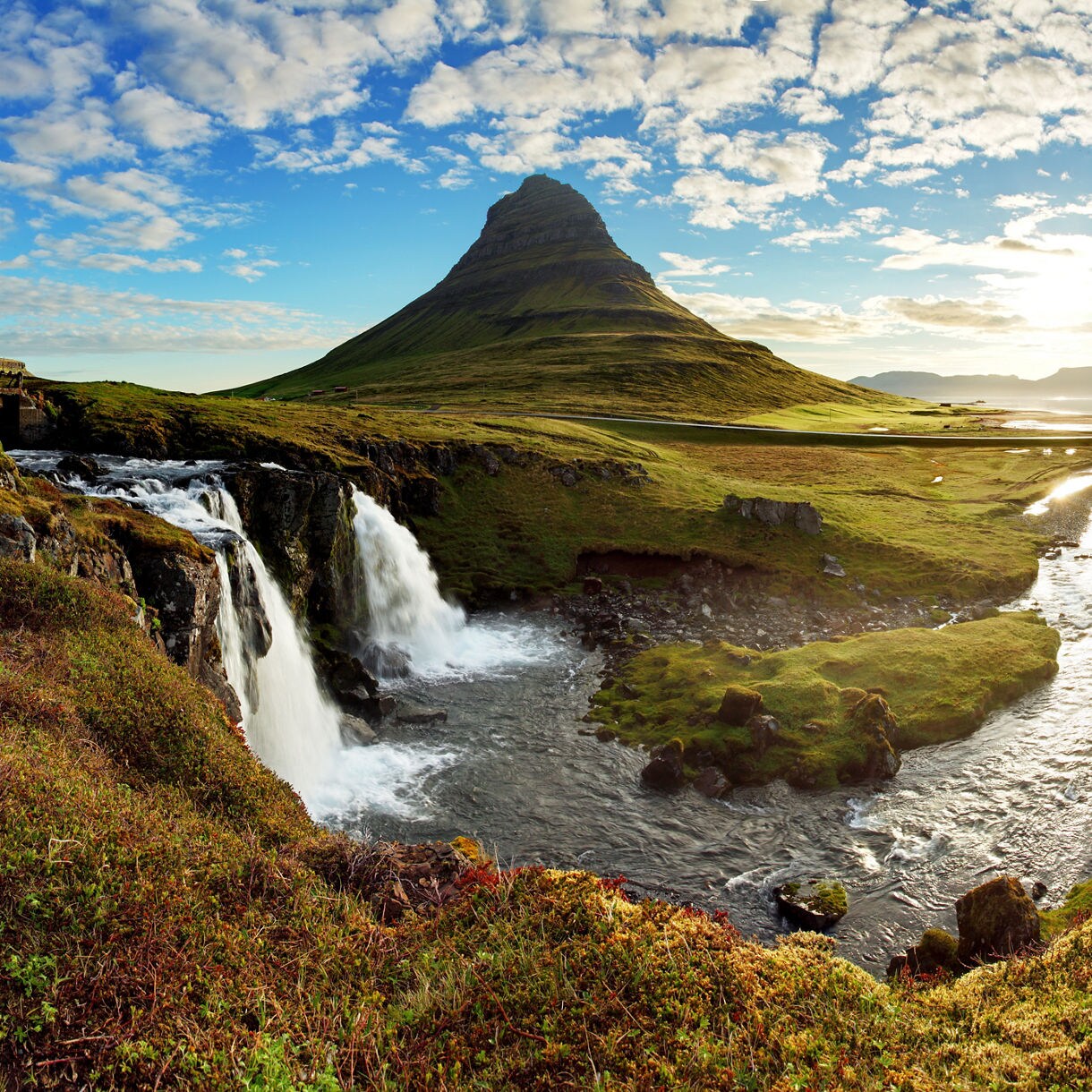 grundarfjordur iceland waterfall waterfall cascade sunrise mountain river