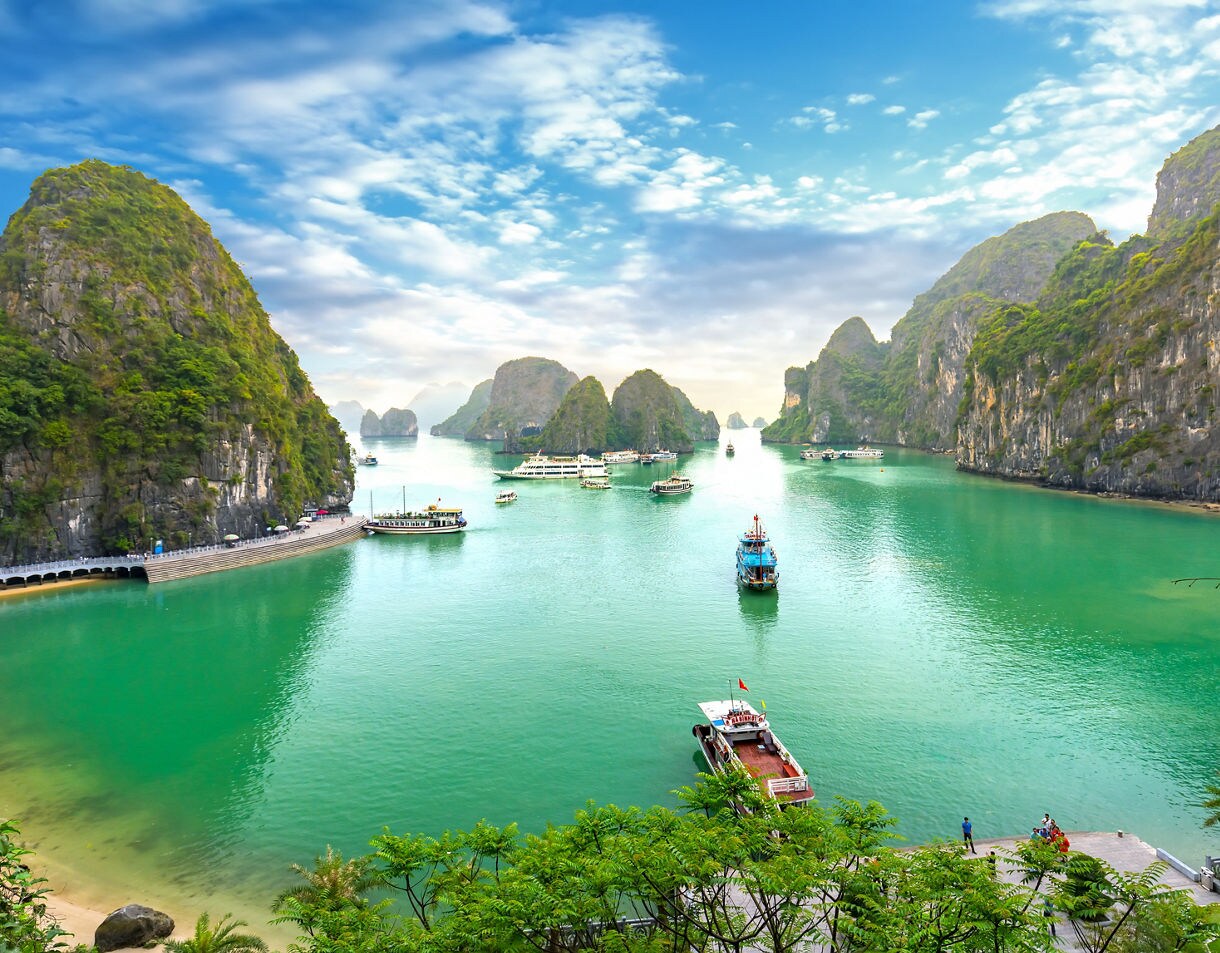 Beautiful landscape Halong Bay view from adove the Bo Hon Island.