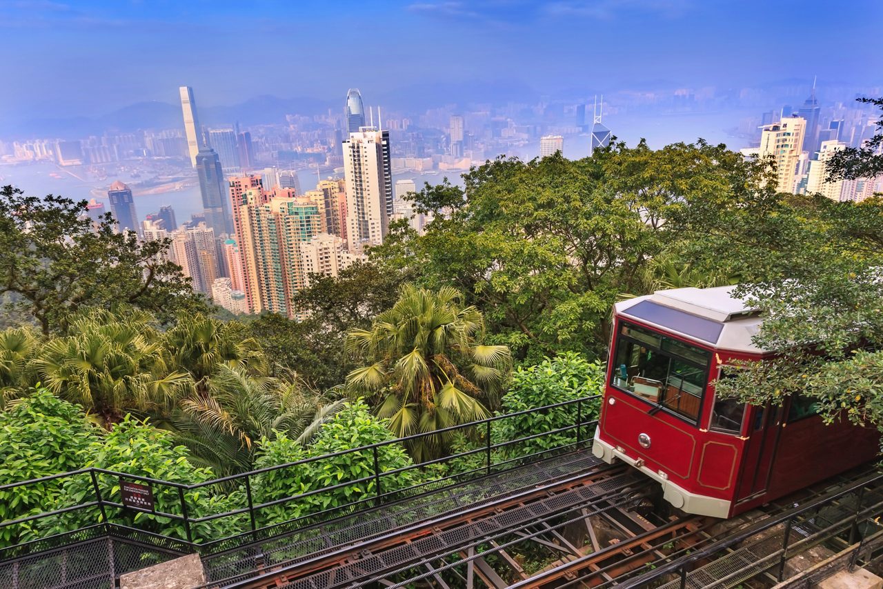 Panoramic views of Hong Kong from Victoria Peak.