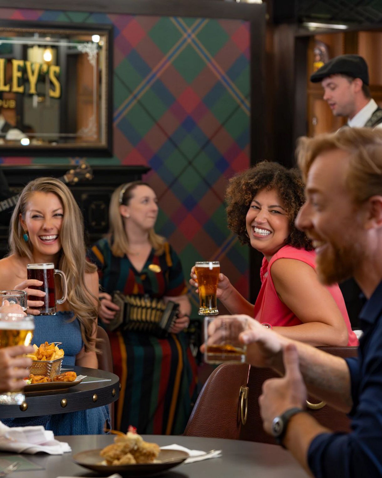 Warm and inviting Irish pub interior with traditional wooden furnishings and bar.