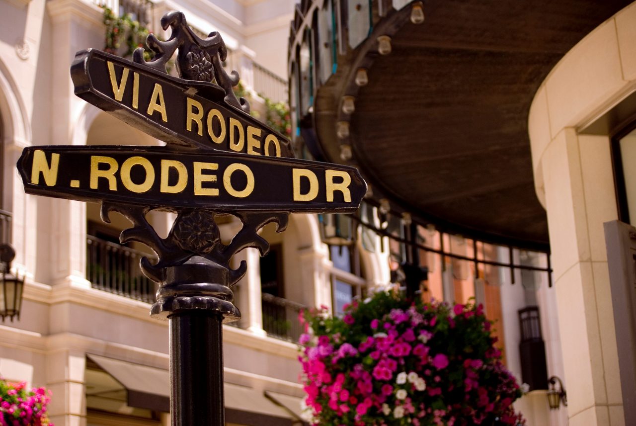 Rodeo street signs in Beverly Hills, California.