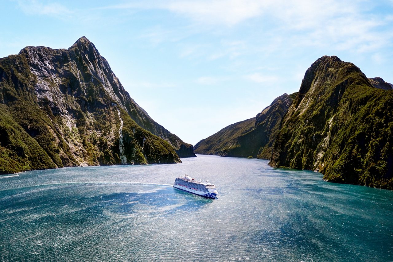 Majestic Princess Sailing through Milford Sound, New Zealand