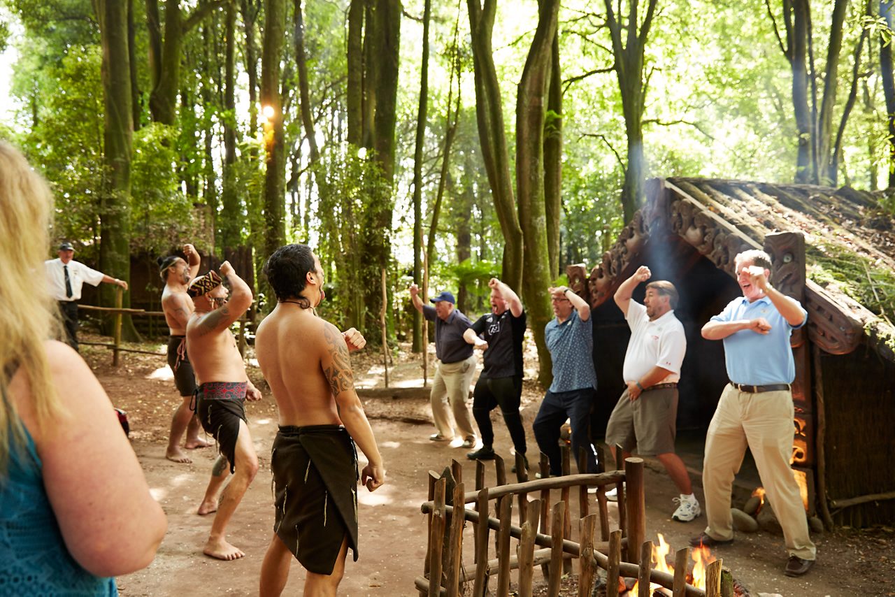 Maori village people dancing