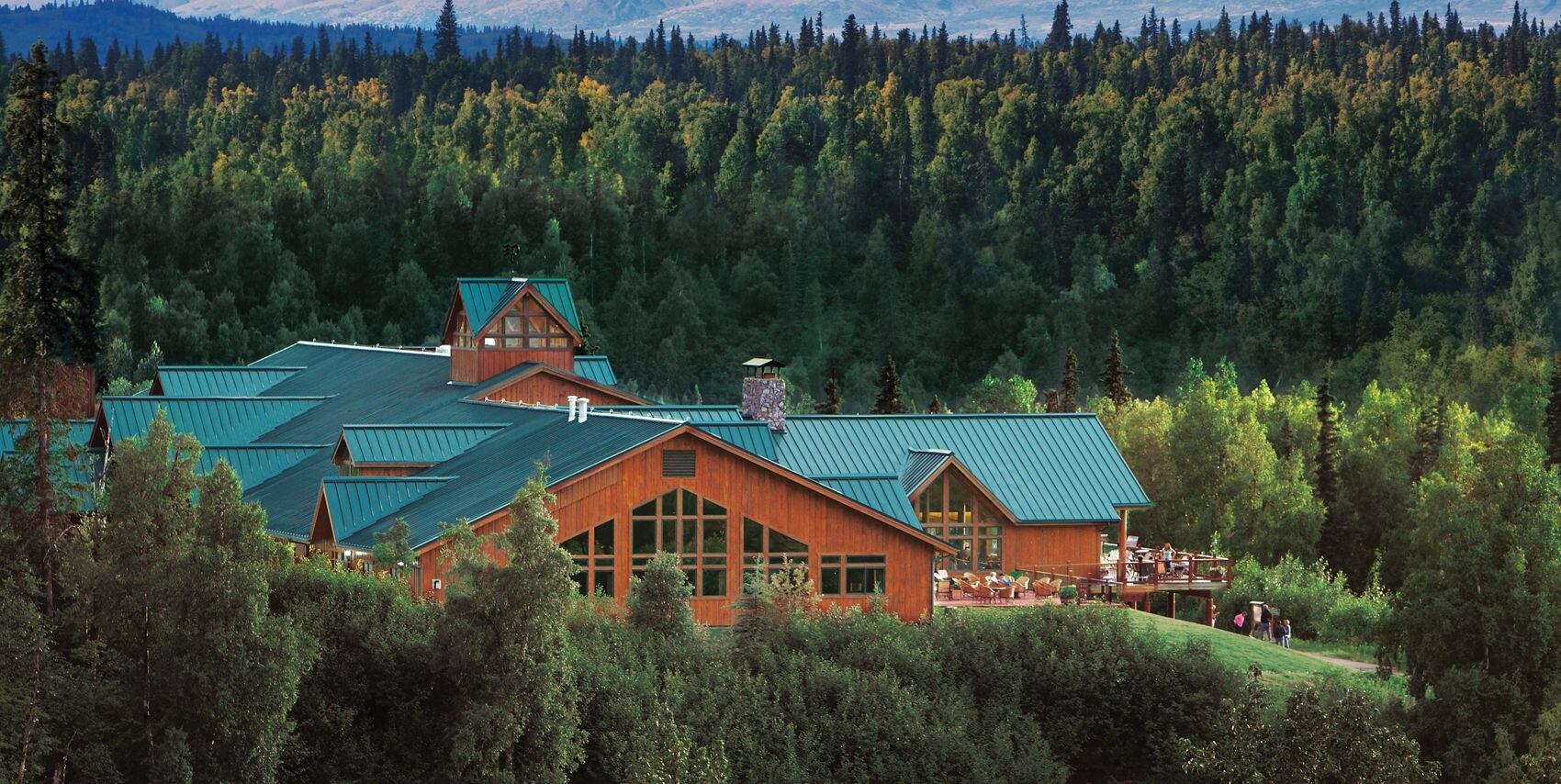 Mountain and National Park visible behind Mt McKinley Lodge in Alaska.