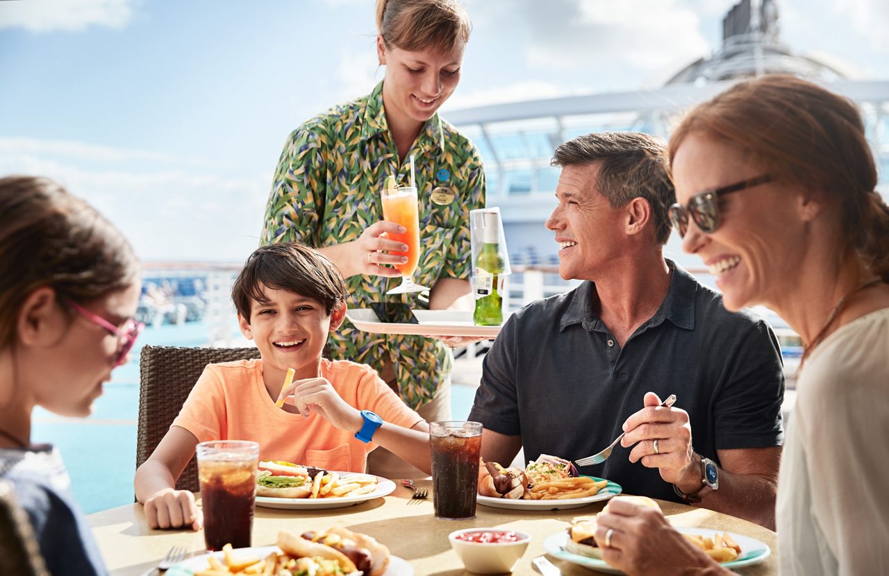 Family dining on deck.