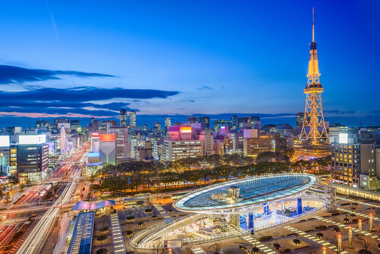 A panoramic view of Nagoya at night.