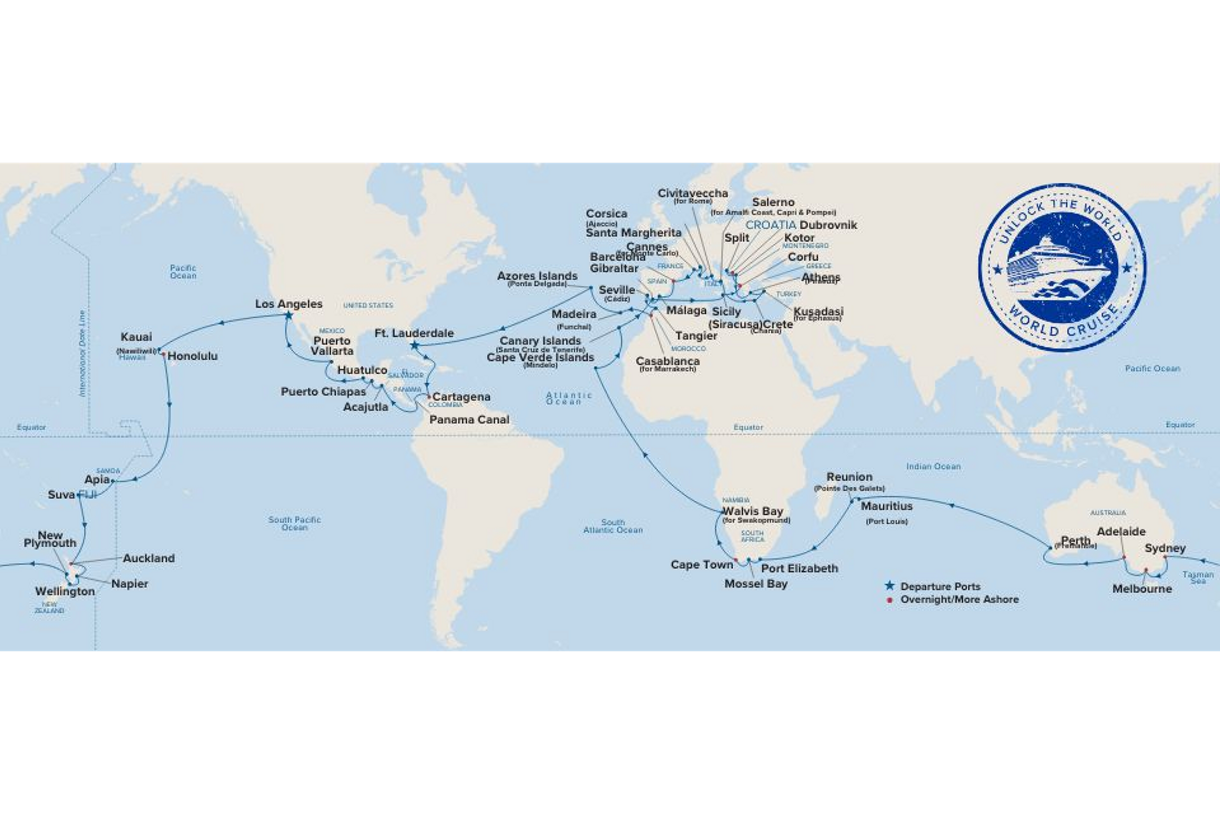 Coral Princess 2028 World Cruise itinerary
