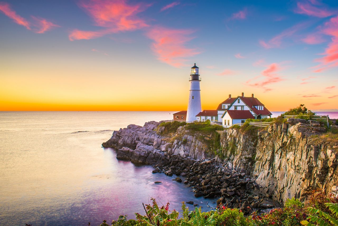 Portland Head Lighthouse in Cape Elizabeth, Maine keeps watch over the rocky eastern coastline. 