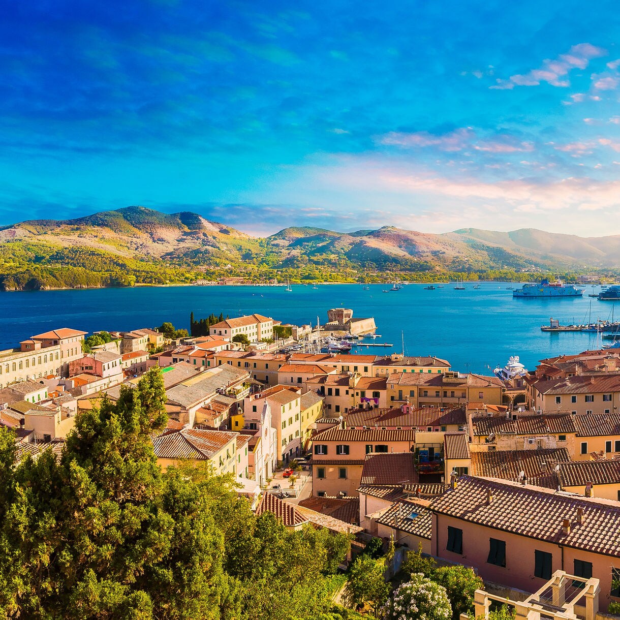 Old town and harbor Portoferraio, Elba island, Italy.