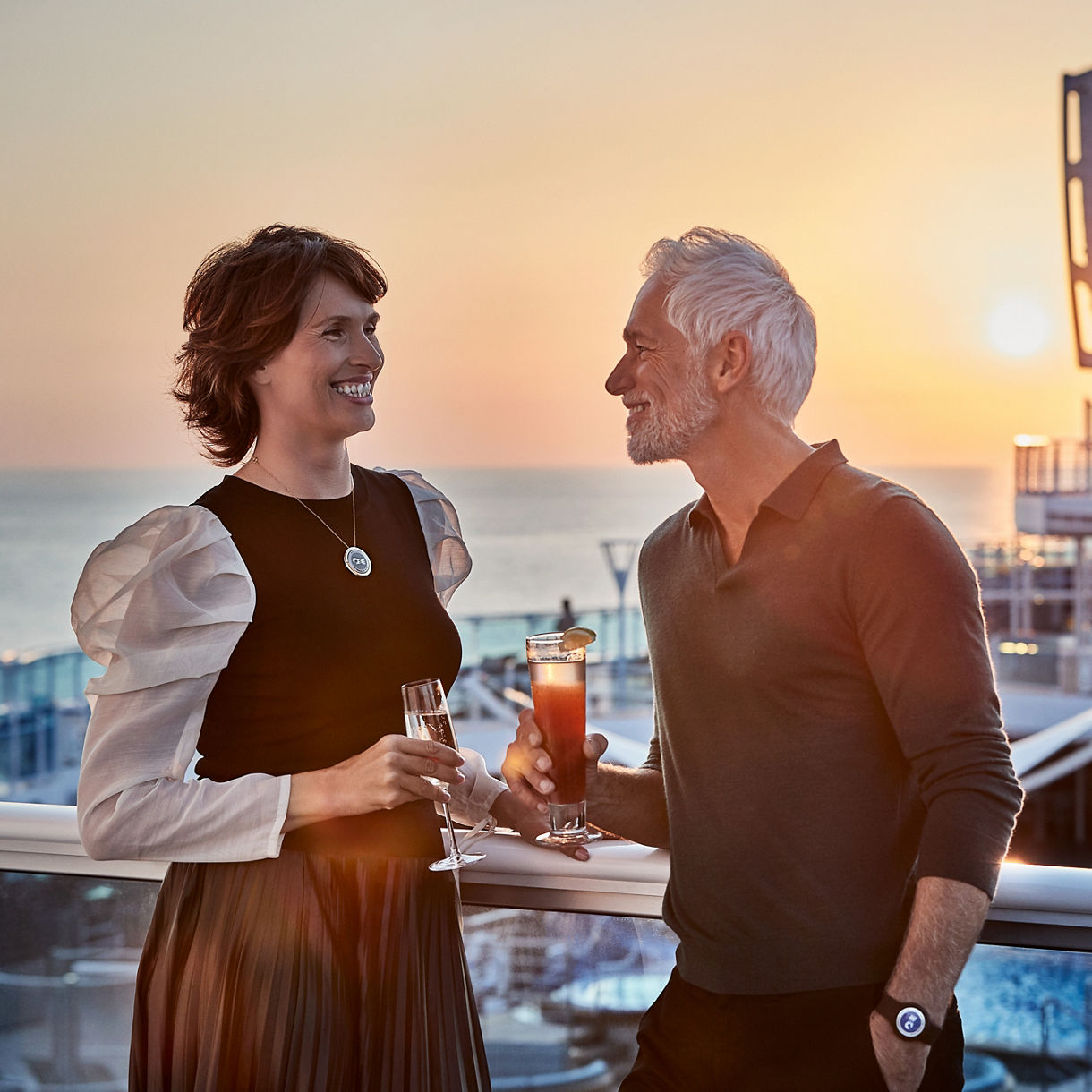 A couple enjoying cocktails together on a Princess Cruises' ship.