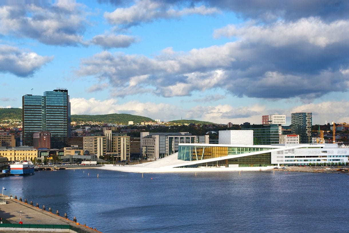 Waterfront cityscape of Oslo, Norway on a sunny day