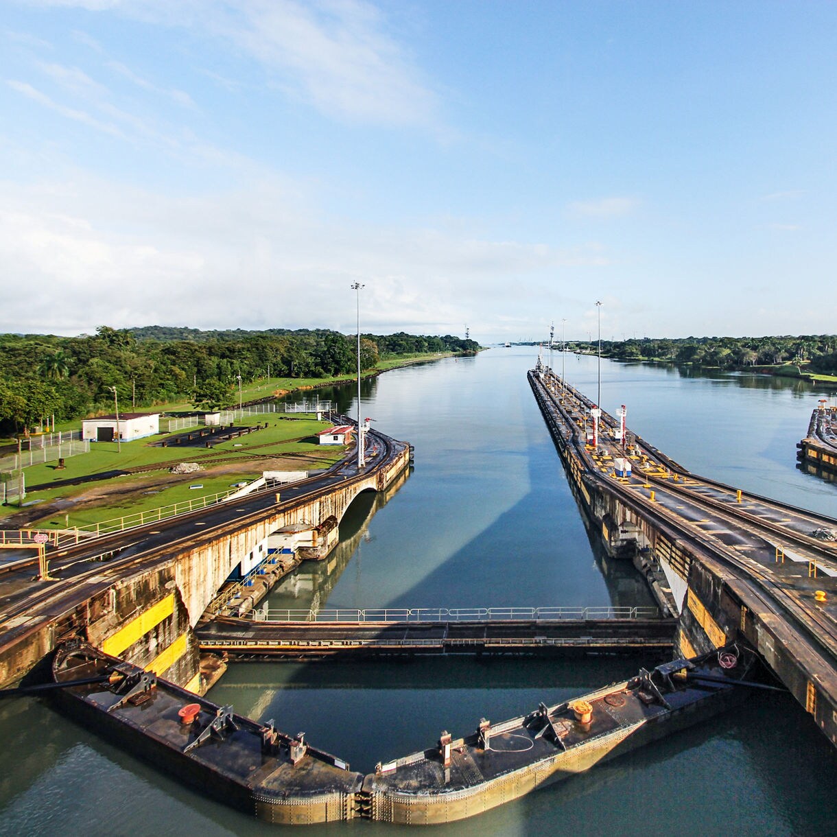 panama canal lock view from ship