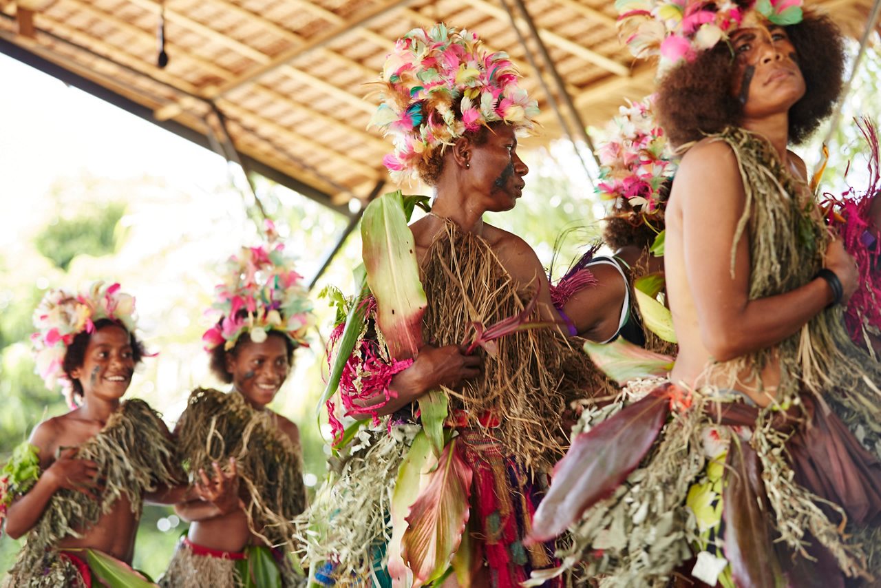 Traditional dance performance by indigenous people in Alotau, Papua New Guinea.