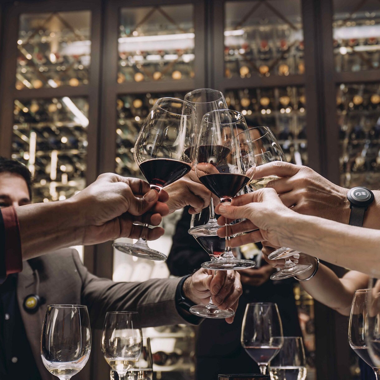 friends toating with wine