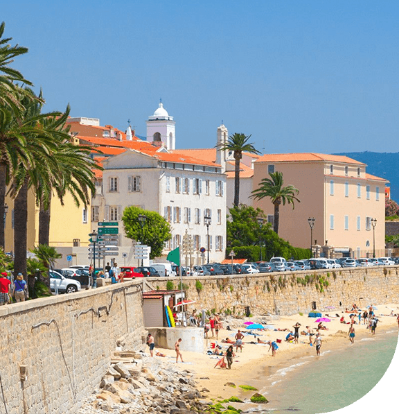 New ship. The beachside town of Ajaccio, France.