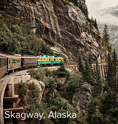 A train traveling across Skagway, Alaska.