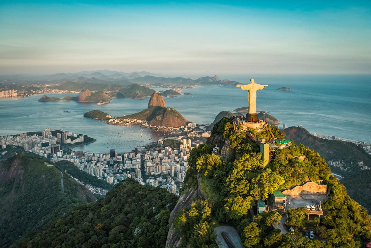 Aerial view of Christ the Redeemer in Rio de Janeiro, Brazil.