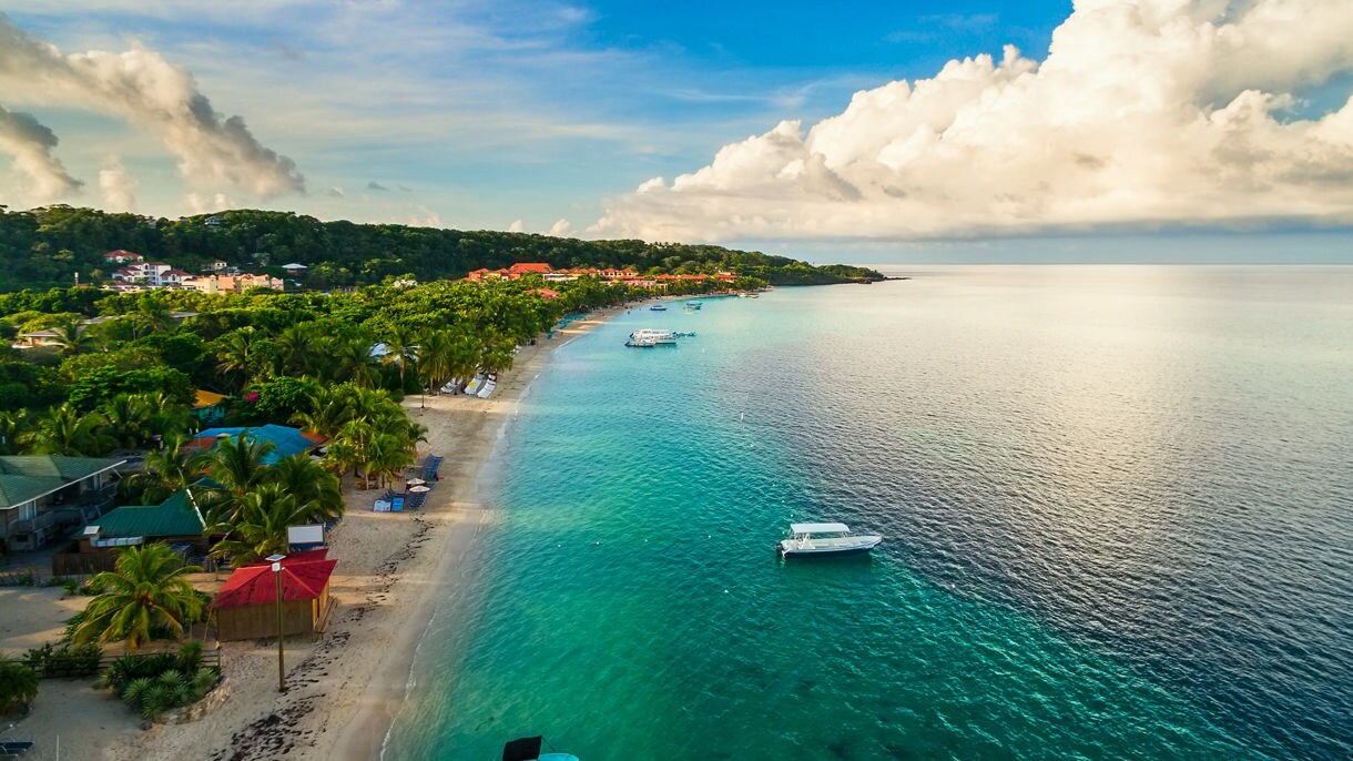 boats anchored along the shoreline 