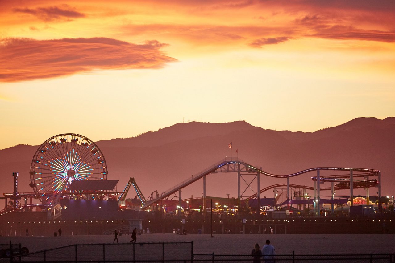 santa monica california pier at sunset