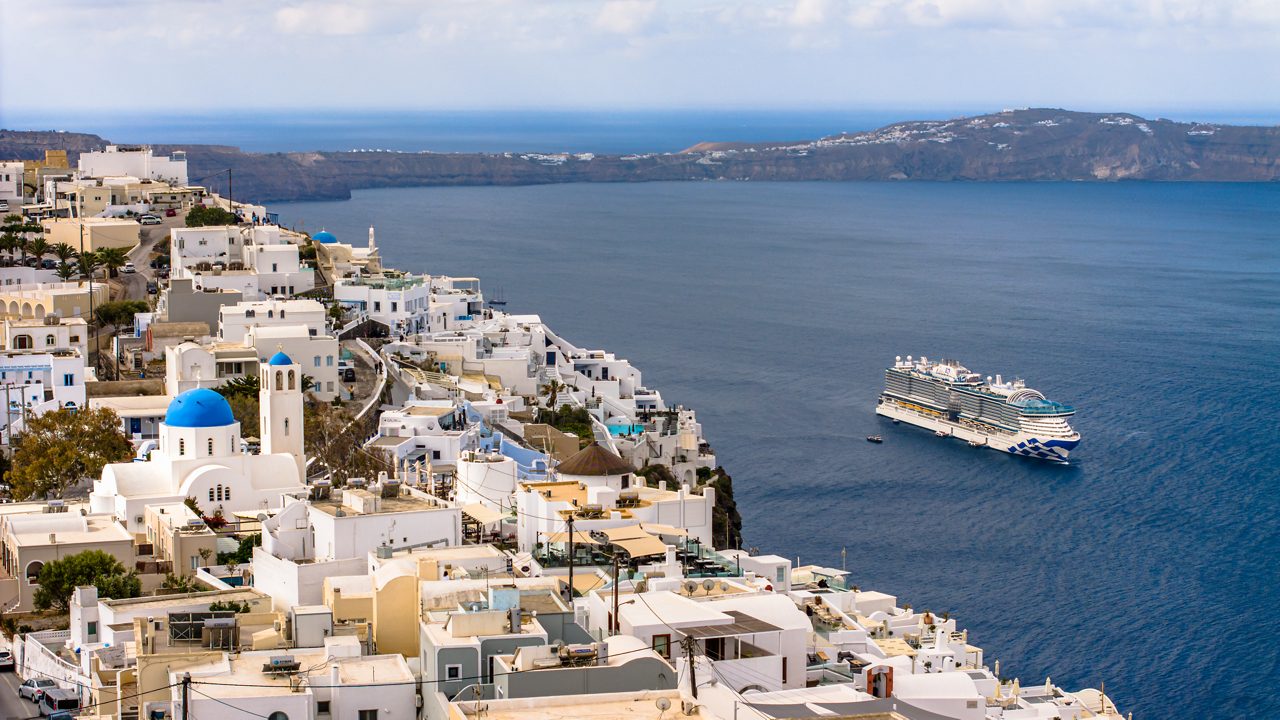 Sun Princess anchored at Santorini