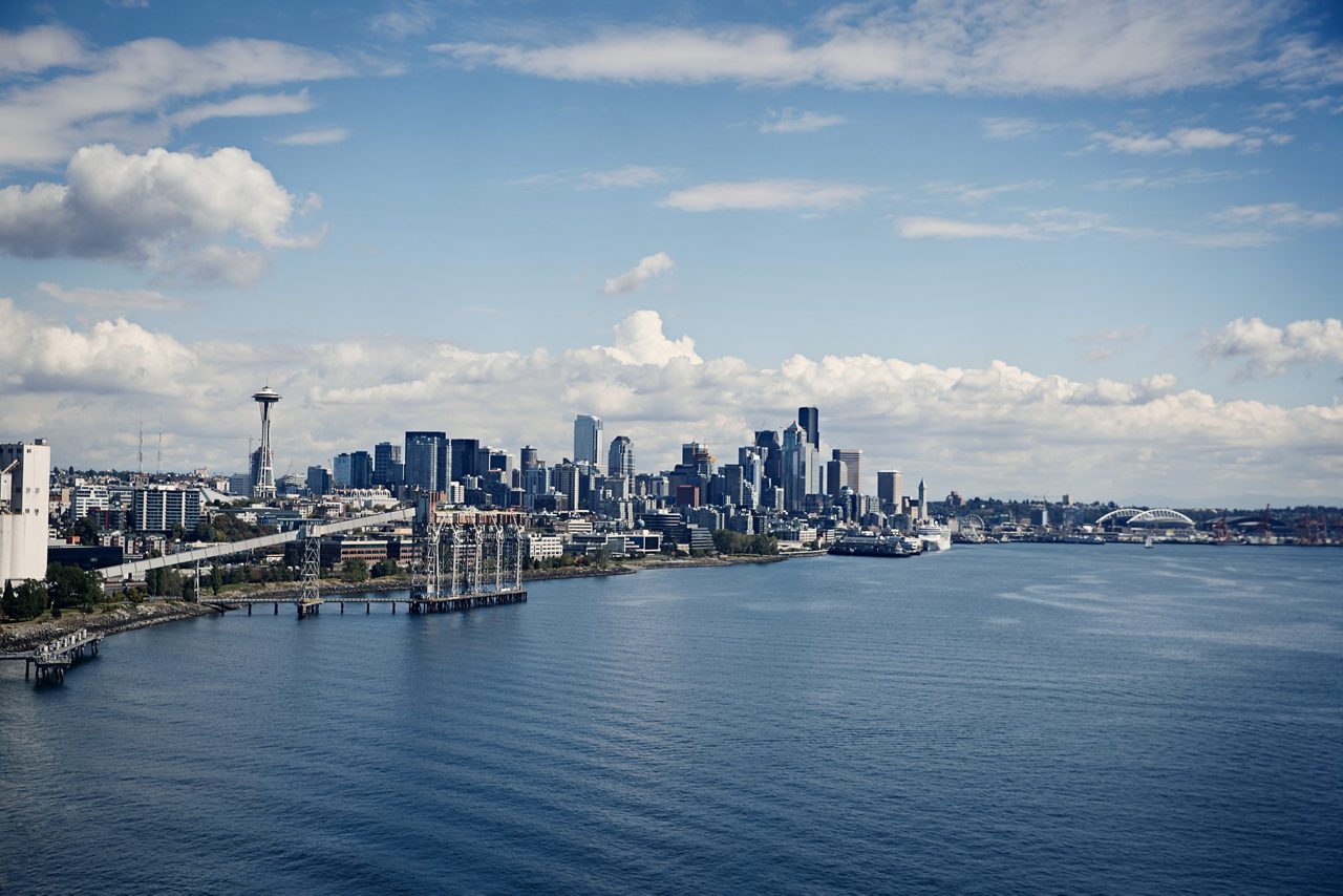 Seattle’s city skyline on the water's edge.