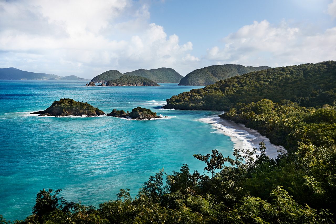 aerial view of trunk bay in virgin islands