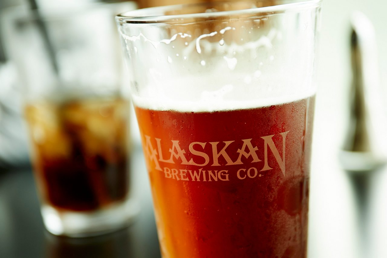 Locally brewed Alaska craft beer at Trackers Bar & Grill.