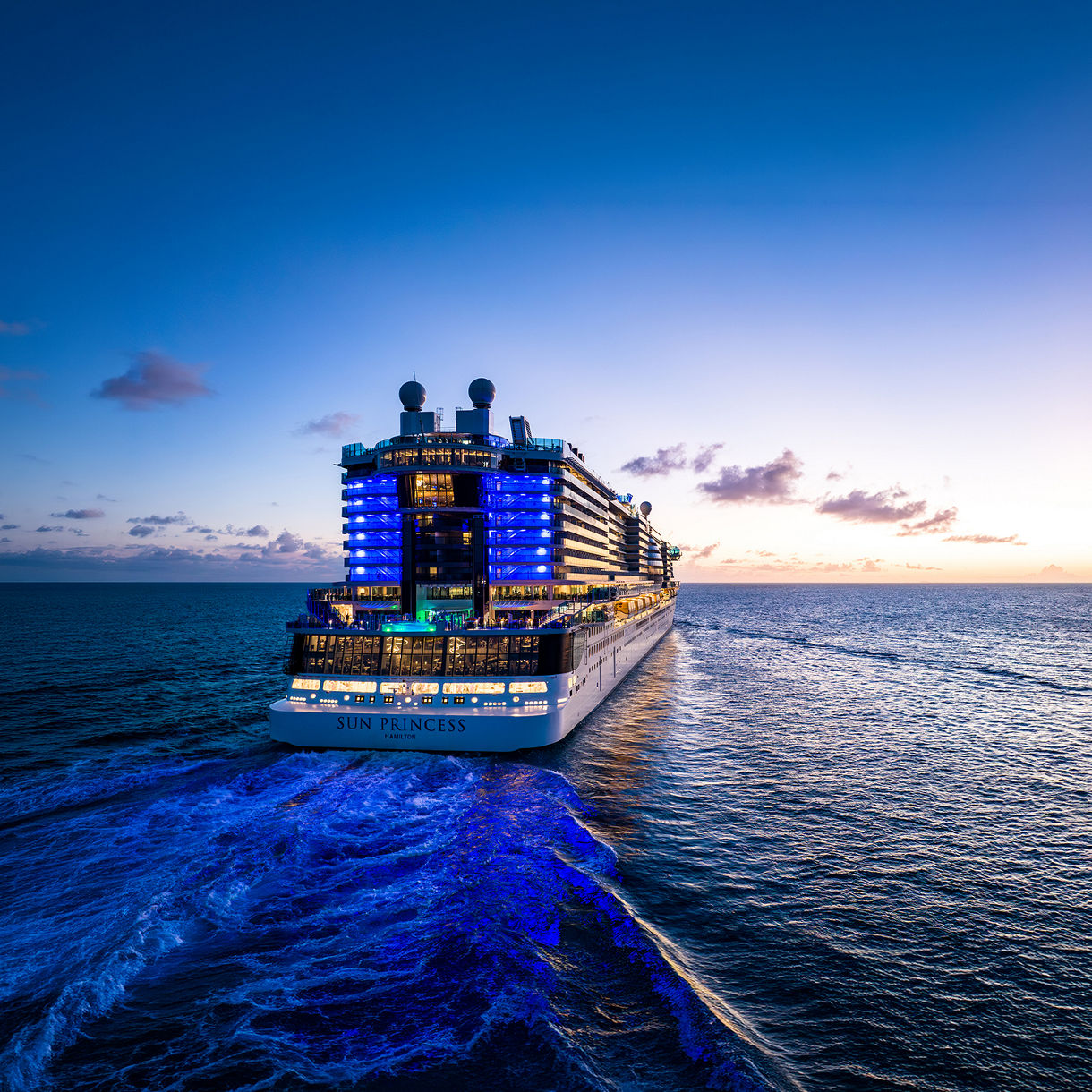 Star princess sailing at sunset
