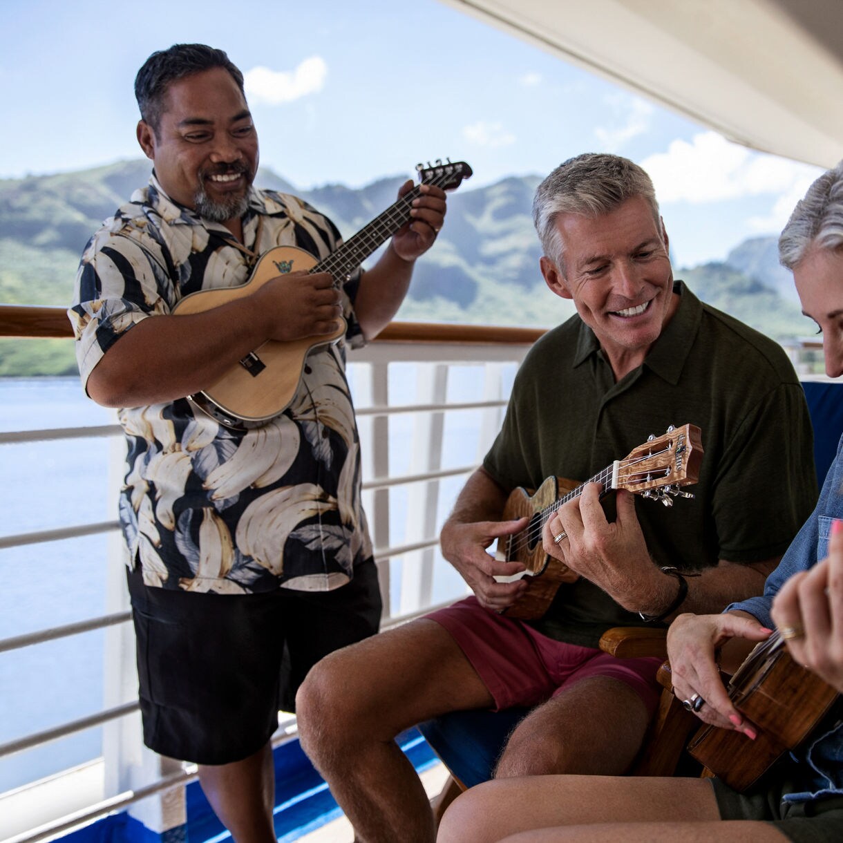 Onboard guests playing music instruments